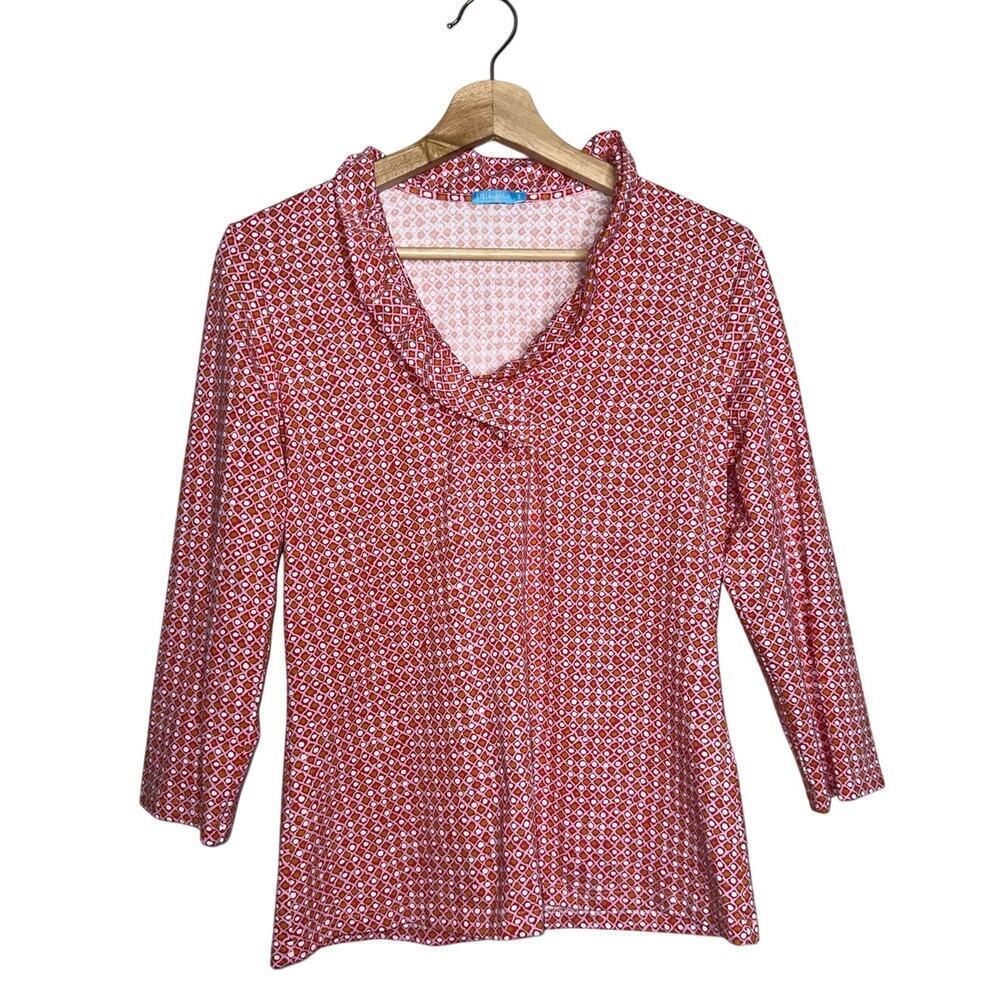 J. McLaughlin Durham Ruffle Collar Catalina Cloth Pink Red Geometric Top Small